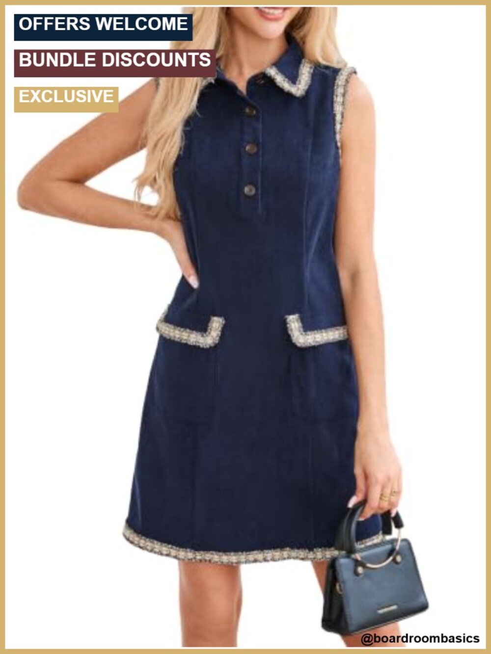 Corduroy Mini Dress Sleeveless Collared Button Front Preppy Fall Work Dress
